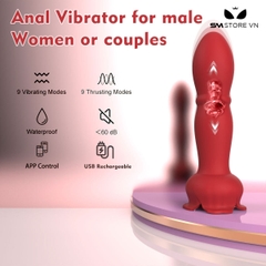 SMT1025 - Anal plug silicon hình hoa hồng với 9 chế độ rung thụt