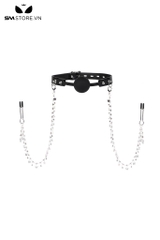 SMT1586 - Ball gag làm bằng silicon mix kẹp núm vú dây xích mạ vàng