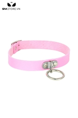 SMP119 - Vòng cổ choker da PU gắn vòng tròn kim loại 3 nấc cài