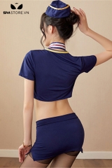 SMS440 - cosplay tiếp viên hàng không gồm áo croptop và chân váy