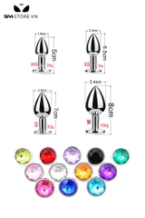 SMT200 - butt plug inox cắm hậu môn trơn đính kim cương lỗ 6 và 8mm
