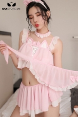 SMS663 - Set đồ ngủ áo croptop 2 dây và chân váy xòe có phụ kiện
