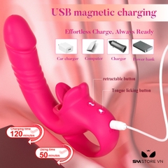 SMT1381 - Máy rung 2 đầu có dương vật và và lưỡi rung bằng silicon
