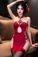 SMS597 - Đồ ngủ với váy sườn xám xẻ cao có cổ thuê hoa hở lưng