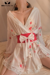 SMS693 - Đồ ngủ kimono cổ chữ V họa tiết quả dâu tây quyến rũ