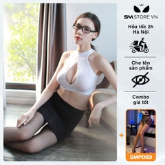 SMS490 - set đồ cosplay thư ký với áo cổ yếm kèm chân váy ngắn quyến rũ