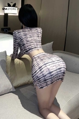SMS629 - Combo đồ ngủ thư ký ôm body với áo croptop và chân váy ngắn