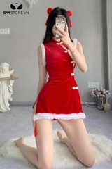 SMS788 - Cosplay giáng sinh với váy sườn xám ba lỗ ngắn xẻ tà