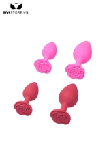 SMT203 - butt plug silicon hoa hồng đỏ phích cắm hình thoi