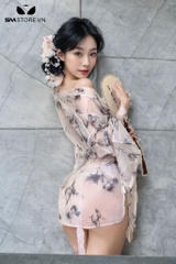 SMS694 - Áo choàng ngủ kimono hình bướm mix quần lót gợi cảm
