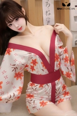 SMS703 - Áo choàng lụa kimono họa tiết hoa văn trễ vai cổ chữ V sexy