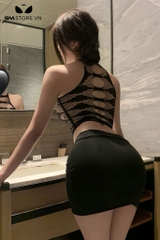 SMS689 - Bộ ngủ thư ký cosplay với áo lưới ba lỗ mix váy ngắn ôm body