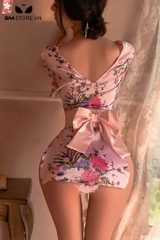 SMS698 - Áo choàng ngủ kimono ngắn tay cổ chữ V gợi cảm sexy
