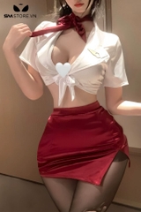 SMS659 - Set đồ tiếp viên cosplay croptop buộc dây và váy xẻ tà