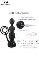 SMT1567 - Máy rung hậu môn có 10 tần số mix vòng đeo dương vật