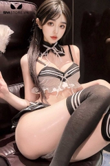 SMS795 - Set đồ cosplay học sinh với áo hai dây kèm chân váy xòe