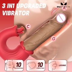 SMT2178 - Dương vật giả 2 đầu rung thịt có lưỡi liếm dài 20.6cm