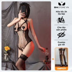 SMS537 - Áo bodysuit hai dây xuyên thấu thiết kế hở ngực và hở đáy