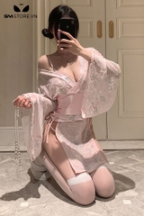 SMS702 - Combo kimono với áo choàng và đồ lót 2 mảnh buộc dây