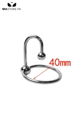 SMT565 - Vòng đeo dương vật inox có móc 2 bi kích thích niệu đạo