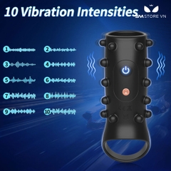 SMT372 - Vòng đeo dương vật có bi kèm 10 chế độ dài 129mm