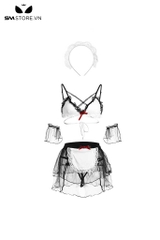 SMS792 - Combo cosplay hầu gái 2 dây và trễ vai mix váy trong suốt