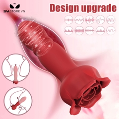 SMT1025 - Anal plug silicon hình hoa hồng với 9 chế độ rung thụt