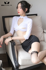 SMS369 - bộ ngủ sexy cosplay thư kí có áo hở eo và chân váy ngắn