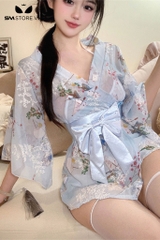 SMS515 - Áo choàng ngủ kimono siêu ngắn quyến rũ với họa tiết hoa