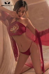SMS737 - Set đồ ngủ áo yếm dây và quần lọt khe kèm áo choàng sexy
