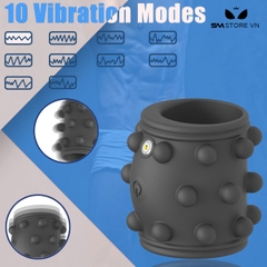 SMT796 - Vòng đeo dương vật silicon có 10 tần số rung và bi sạc USB
