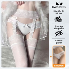 SMP012 - Garter tất da chân đai đơn gắn liền phối ren sexy gợi cảm