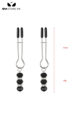 SMT340 - Kẹp âm vật núm vú kim loại gắn 3 hạt ngọc đen dài 9.5cm