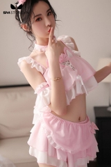 SMS663 - Set đồ ngủ áo croptop 2 dây và chân váy xòe có phụ kiện