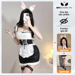 SMS533 - Bộ đồ cosplay hầu gái với váy hai dây ngắn lọt khe và hở lưng
