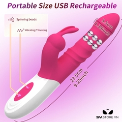 SMT2351 - Dương vật giả rung xoay thụt tai thỏ có hạt dài 23.5cm