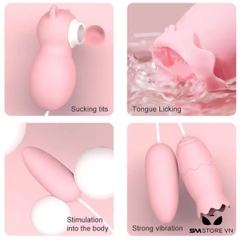 SMT509 - Trứng rung 2 đầu hút điểm G hình con gấu silicon màu hồng