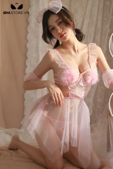 SMS742 - Cosplay cô dâu váy ngủ trong suốt phối áo hở ngực sexy