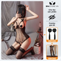 SMS537 - Áo bodysuit hai dây xuyên thấu thiết kế hở ngực và hở đáy