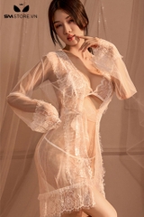 SMS709 - Áo choàng ngủ trong suốt phối viền ren hoa gợi cảm