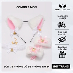 SMP078 - Tai mèo lông hai màu gắn chuông phong cách Hàn Quốc cho nữ