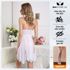 SMS491 - Váy ngủ xẻ tà thiết kế 2 dây vải ren xuyên thấu cực sexy