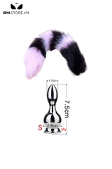SMT049 - butt plug đuôi cáo 6 khúc màu đen tím kèm phích cắm tháo rời
