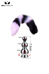 SMT049 - butt plug đuôi cáo 6 khúc màu đen tím kèm phích cắm tháo rời