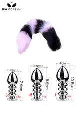 SMT049 - butt plug đuôi cáo 6 khúc màu đen tím kèm phích cắm tháo rời