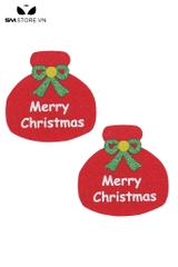 SMP178 - Miếng dán ti bằng giấy hình hộp quà và găng tay Merry Christmas