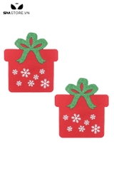 SMP178 - Miếng dán ti bằng giấy hình hộp quà và găng tay Merry Christmas