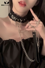 SMP192 - Vòng cổ choker đính đinh tán với viền ren có quai điều chỉnh