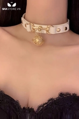 SMP193 - Choker vòng cổ đính đinh tán gắn chuông vàng có nấc chỉnh
