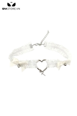 SMP194 - Choker nữ hình trái tim giữa mix chuông và mặt thánh giá